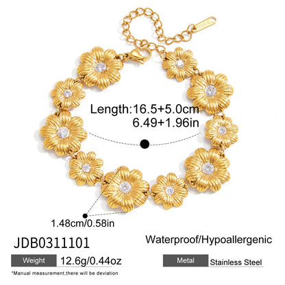 Exquisite Fashion Daisy Flower Bracelet Bangle For Women 18K Gold Plated Stainless