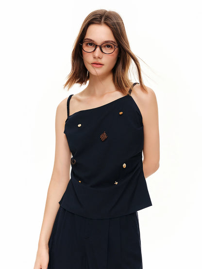 Women Coastal Wander Leisure Fashion Outfit,New French Holiday Camisole & High Waist Wide Leg Pants Set