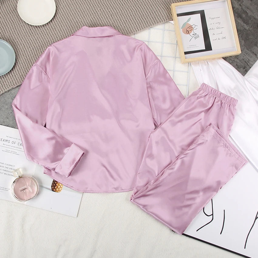 Purple Home Satin Pants Suits Sleepwear Women