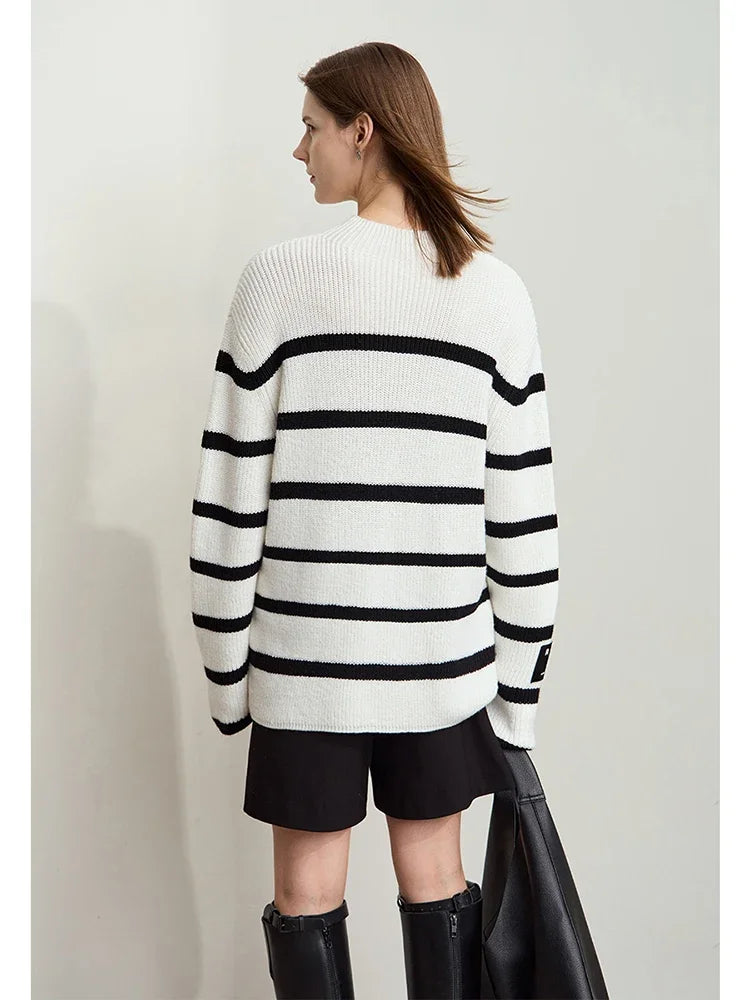 Minimalism Women's  Sweaters French Contrast Color Stripe Casual Long Sleeve