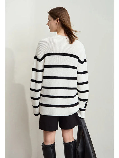 Minimalism Women's  Sweaters French Contrast Color Stripe Casual Long Sleeve