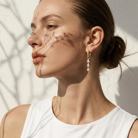 Minimalist Water Drop CZ Hoop Earrings Stainless Steel 18k Gold Plated Women's Earrings High Quality Earring Jewelry