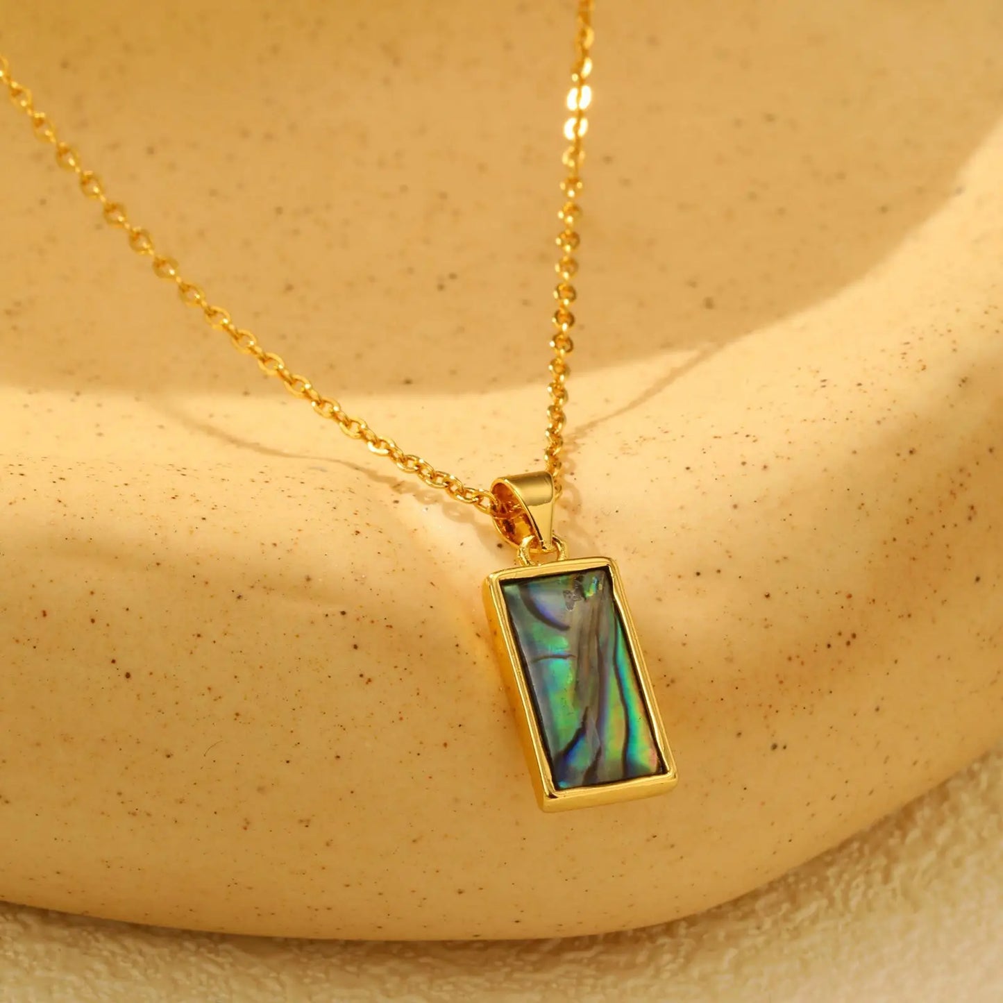 Summer Waterproof Necklace for Women,Nature Abalone Shell Heart Square Round Shape Pendant Statement Jewelry