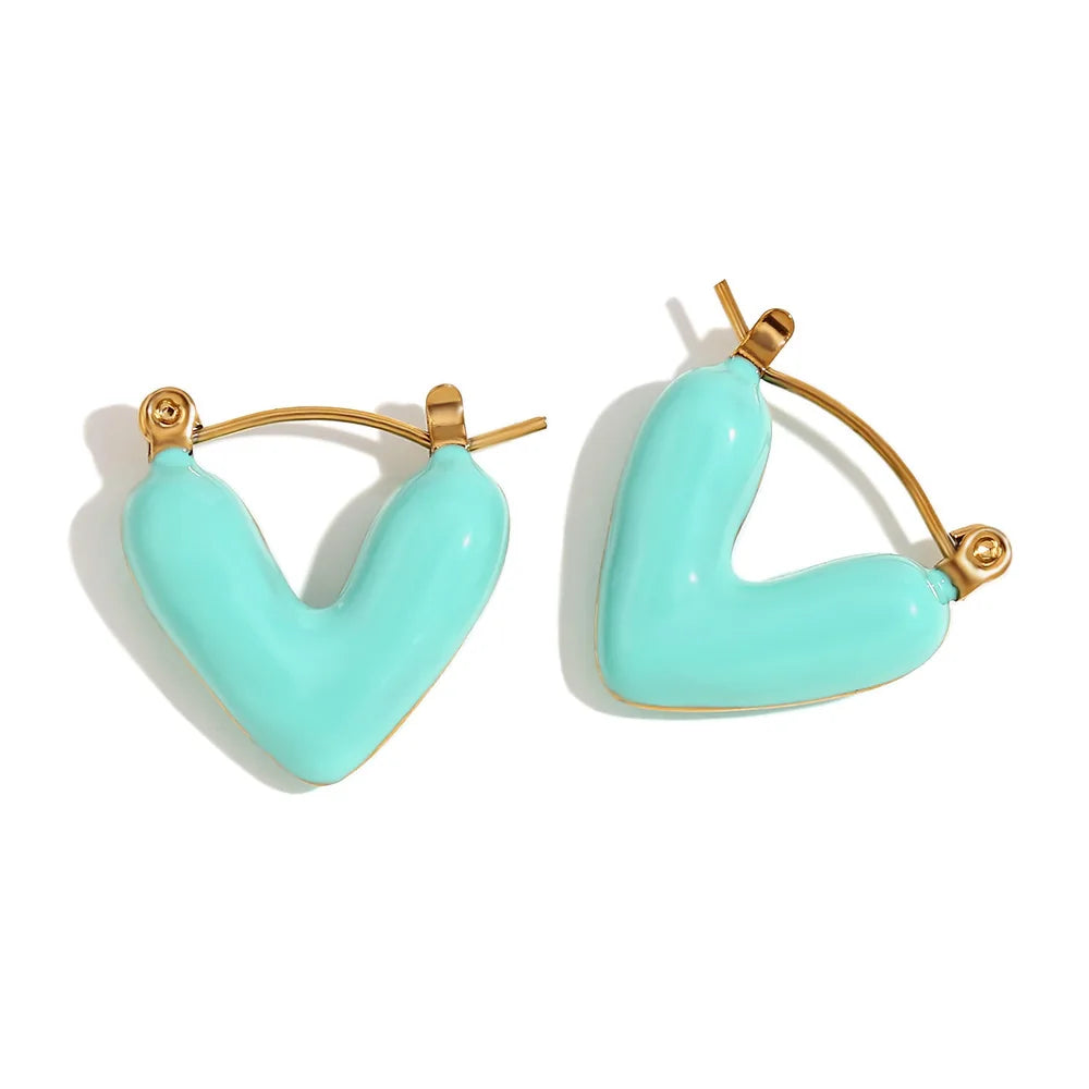 Enamel Asymetric Love Twisted Earrings Colorful 18K Gold Plated  316L Stainless Steel Ear Jewelry