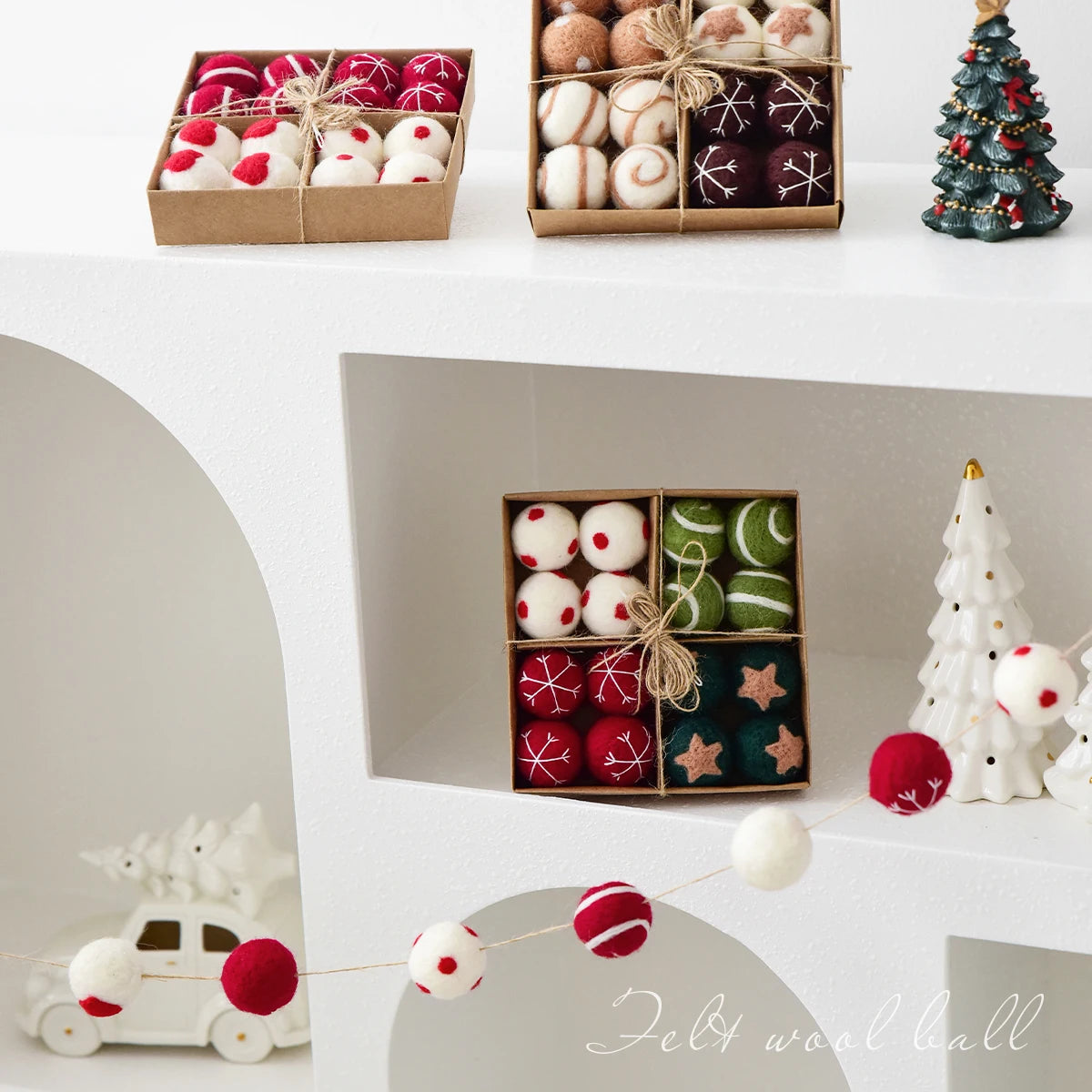 1 Box/16pcs Christmas Wool Balls Hanging Decorations Christmas