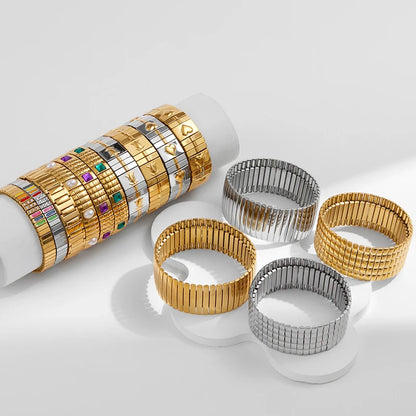 New Gold Plated Stainless Elastic Bracelet For Women