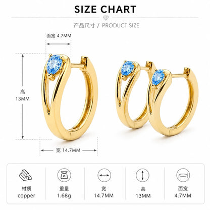 Statement Women Hoop Earrings Pave Waterdrop Cubic Zirconia Gold Color Waterproof Earrings