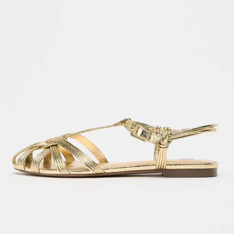 Gold Flat Sandals Women
