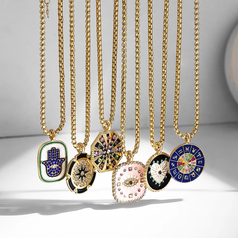 Zodiac Signs Necklace for Women Double Sided Pendant Collar Gold Color Stainless