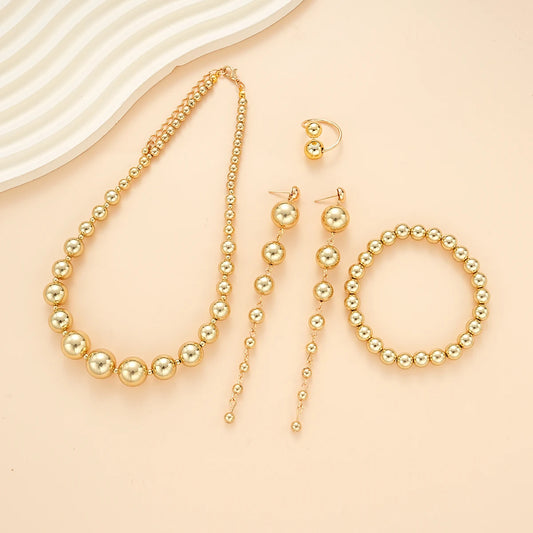 Gold  Necklace Ring Earrings Bracelet 4 Piece Set For Women Fashion  Jewelry