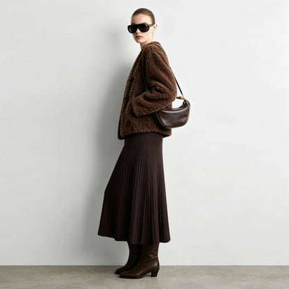 Skirts High Waist A-Line Elastic Slim Swing Ribbed Knit Midi Skirt