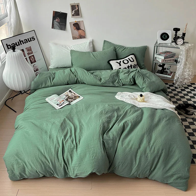 Solid color Duvet Cover set with Pillow Case Bed Sheet Olive Green