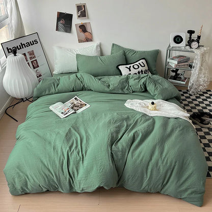 Solid color Duvet Cover set with Pillow Case Bed Sheet Olive Green
