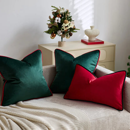 Velvet Christmas Cushion Cover Red Green Contrast Luxury Festive Home Decor