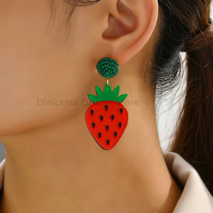 Earrings For Women Acrylic Fruit Lemon Pitaya Strawberry Big Dangle