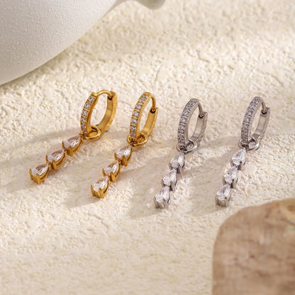 Minimalist Water Drop CZ Hoop Earrings Stainless Steel 18k Gold Plated Women's Earrings High Quality Earring Jewelry