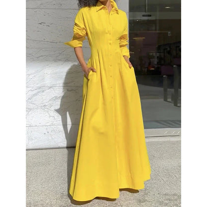 Dresses for Women Autumn Yellow A-Line Long Sleeve Cocktail Formal Evening Date Prom Maxi Long Dress Woman