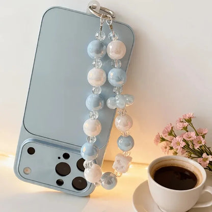 Stylish Glitter Painted Beads Phone Chain Cute Candy Color Keychain Bracelet Decoration Crystal Bead Pendant Girl