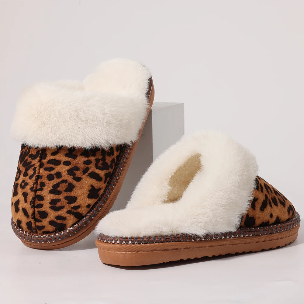 Fur Collar Fluffy Winter Slippers Indoor Outdoor