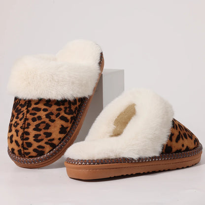 Fur Collar Fluffy Winter Slippers Indoor Outdoor