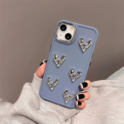 Sliver Love Heart Case For iPhone 13 12 11 14 15 16 Pro XS MAX 8 Plus