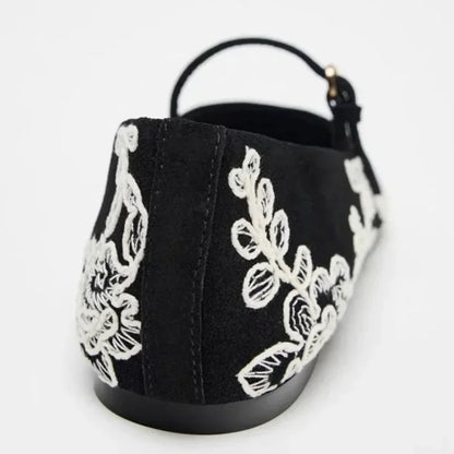 Elegant Flower Embroidery Ballet Flats Women