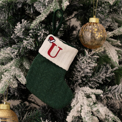 Green A-Z Letter Hanging Christmas Stockings Monogram Knitted Socks
