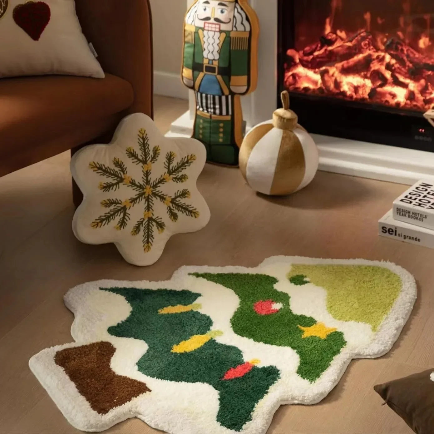 Cartoon Christmas Tree Wool-like Carpet Soft Rugs