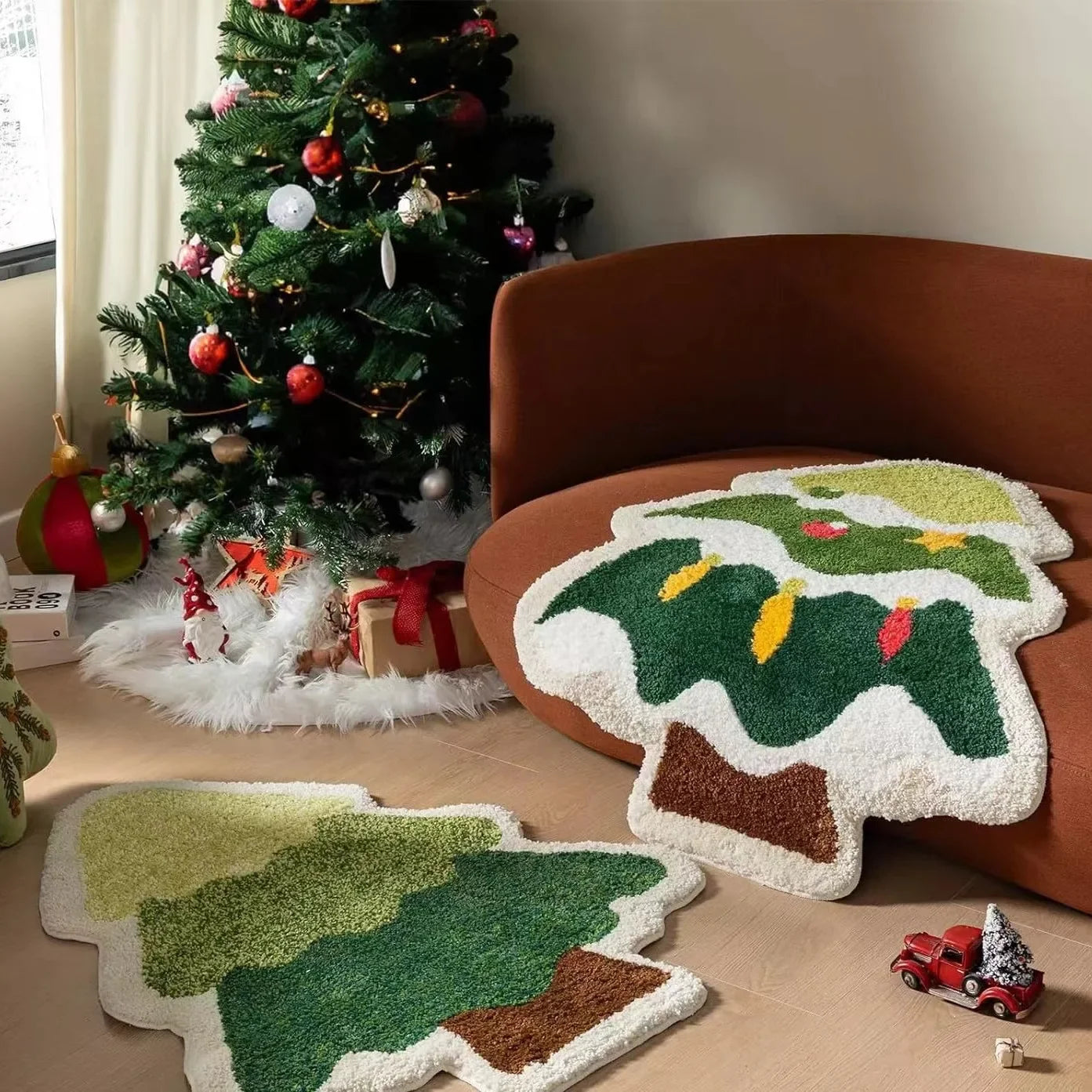 Cartoon Christmas Tree Wool-like Carpet Soft Rugs
