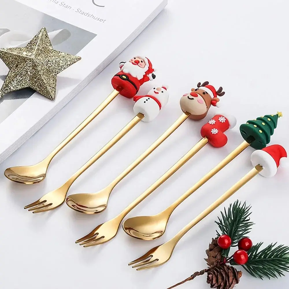 Christmas Set Stainless Steel Creative Cartoon Knife Fork Spoon 2/4/6pcs Set Holiday