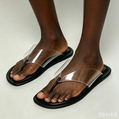 Transparens Flats Women Flip Flops Comfortable Non-slip Clip Toe Slippers Ladies Casual Slides Round Toe