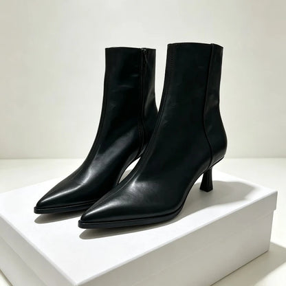 Women Short Boots Black Pointed Toe