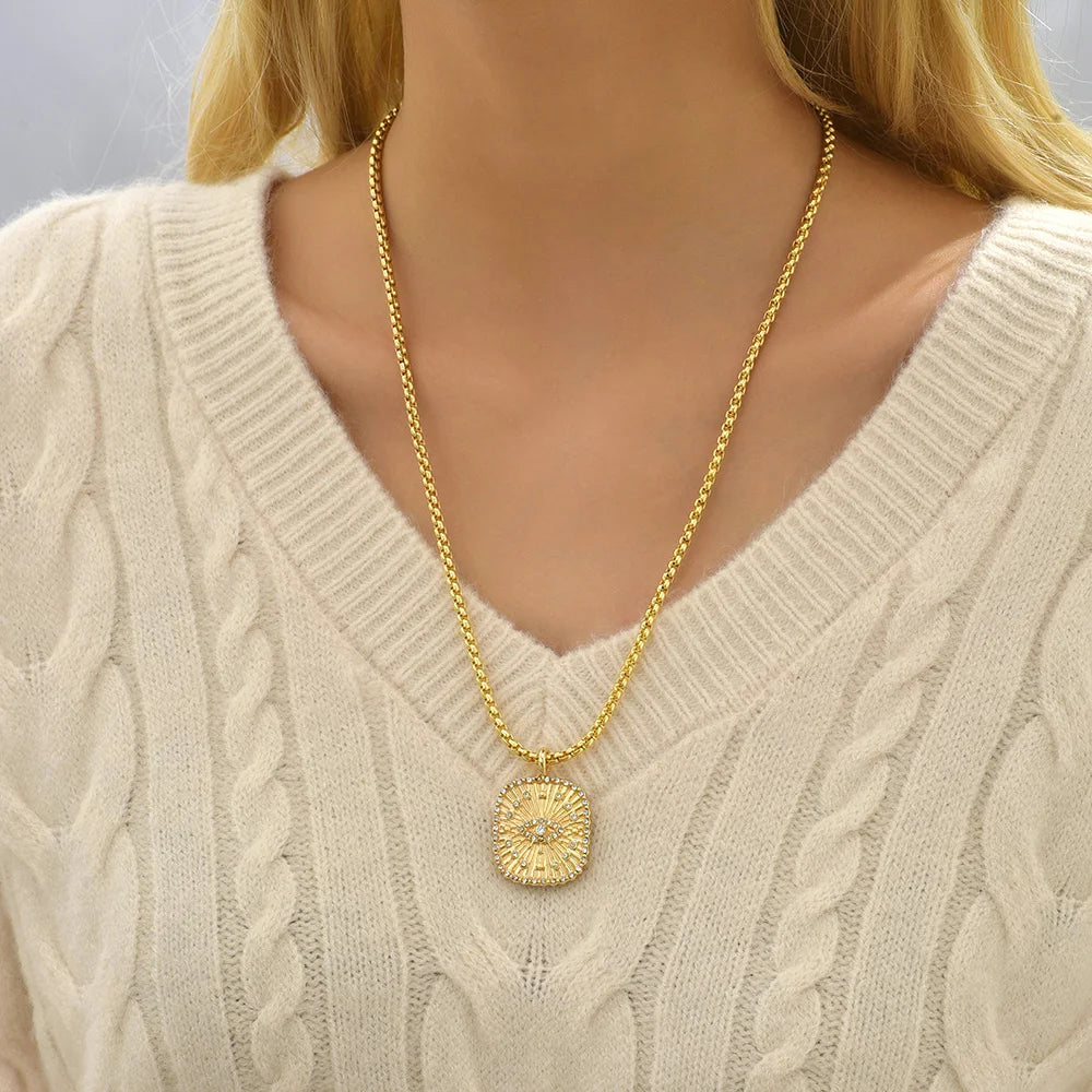 Zodiac Signs Necklace for Women Double Sided Pendant Collar Gold Color Stainless