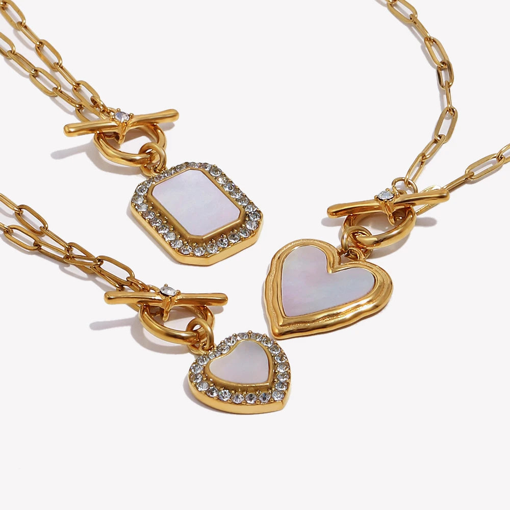 Heart Pendant OT Clasp Necklace 18K Gold Plated Stainless Steel Necklace For Women Vintage Hypoallergenic Jewelry