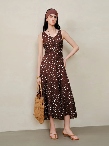 Diagonal Cut Retro Polka Dot Chiffon Slip Dress for Women 2026 Summer New Style U-neck Vest Dress Vintage Commuting