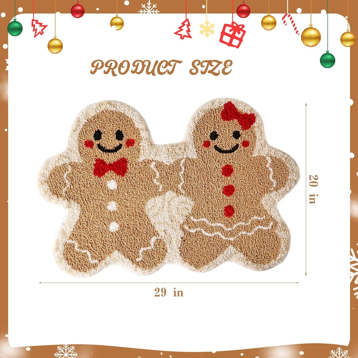 Christmas Gingerbread Man Floor Mat for Holiday Room Decoration Soft Bath Floor