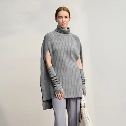 Women's Sweater New Modern Turtleneck Long Pullover Sweater Knit Solid Versatile Women's Cape Tops