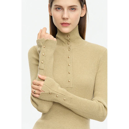 Minimalist Half Cardigan Turtleneck Sweaters for Women