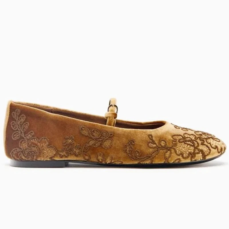 Embroidered Designer Ballet Flats Women Velvet Round