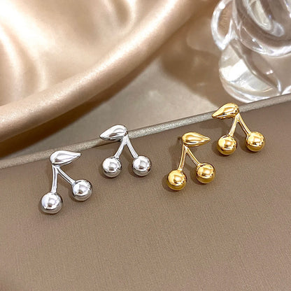 Gold Plated Cherry Small Earrings for Women Cute Jewelry