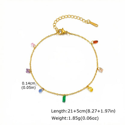 Colorful Cubic Zirconia Anklet for Women Waterproof Anti Tarnish Stainless Steel Summer Beach Foot Jewelry