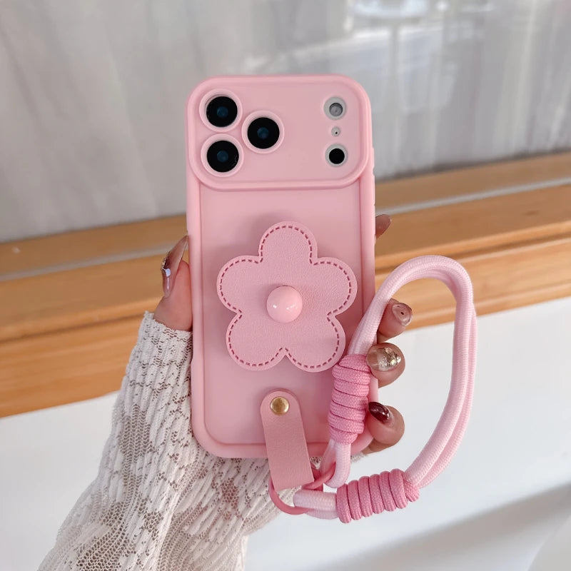 Cute Little Flower Pattern Phone Case For iPhone 17 16 15 14 13 12 11 Pro Max 16E 17E 17Air X XR XS With Detachable Strap Cover