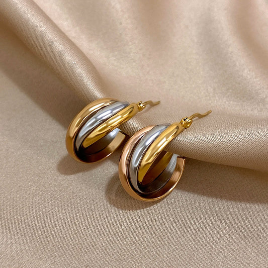 Elegant Layered Round Circle Hoops Stainless Steel Earrings Gold Multicolor Huggies Daily Wear Earring Vintage Party Jewelry