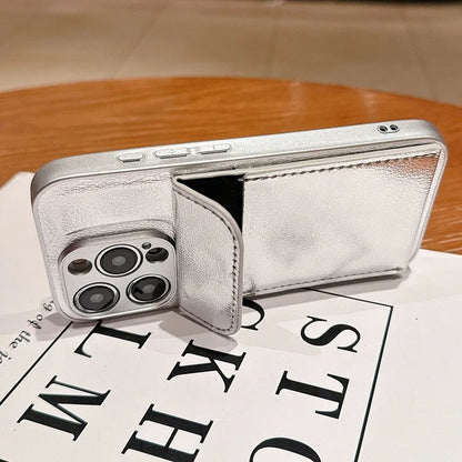 Stylish Card Slot Bag Holder Leather Texture Case For iPhone 16 Pro Max 15 13 14 Shockproof Wallet Cover