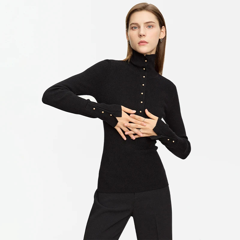 Minimalist Half Cardigan Turtleneck Sweaters for Women