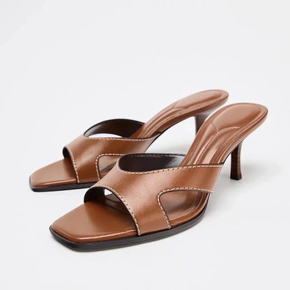 Retro Brown Sewing Design Brand Slippers Women