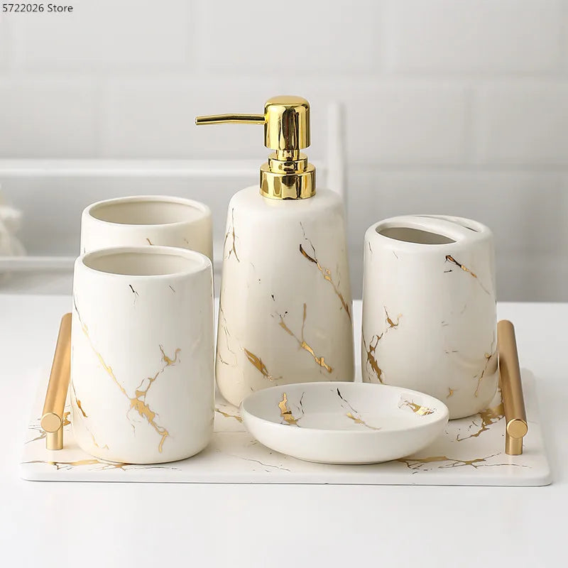 Ceramic Toiletries Bathroom Set Marble Porcelain