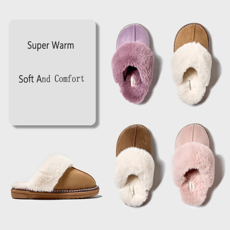 Fur Collar Fluffy Winter Slippers Indoor Outdoor