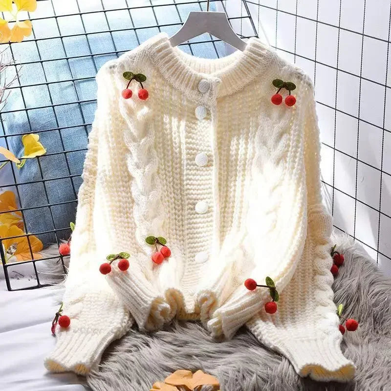 3d Cherry Sweet Cardigan Women Casual Elegant Fashion Design