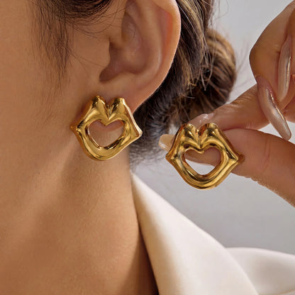 Personalized Lip Design Stainless Steel Earrings for Women Fashion Gold Color Geometric Spiral Lines Earrings Versatile Jewelry